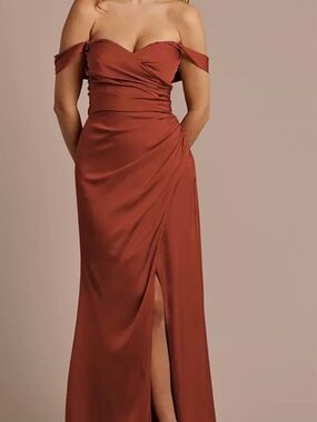 One-Shoulder Cinnamon Chiffon Evening Dress